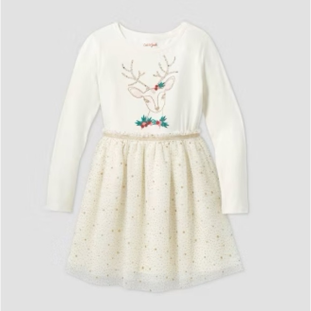 CAT & JACK FLORAL DEER TULLE DRESS - CREAM VARIOUS SIZES (NEW WITH TAGS) A11